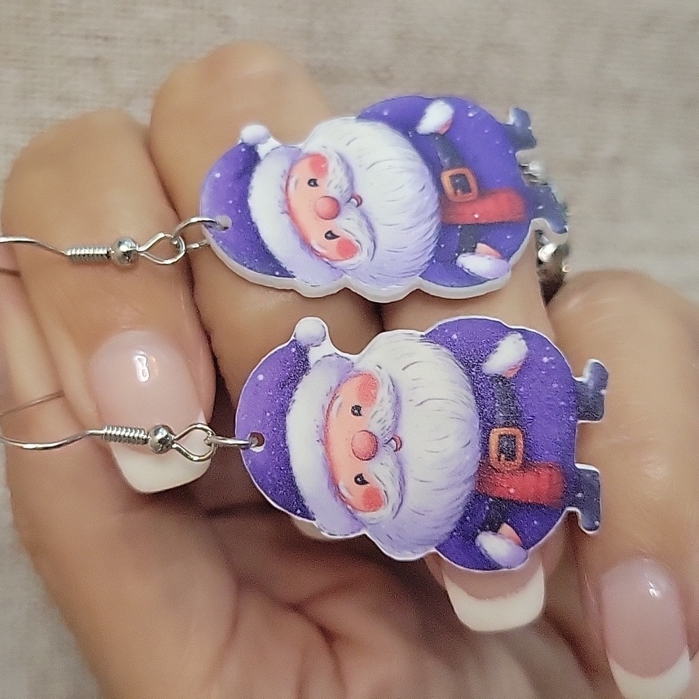 Purple Santa Claus Earrings